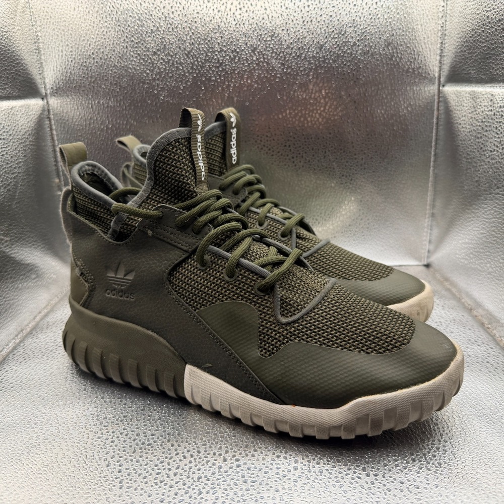 Size 8 Adidas Tubular X Dark Green Mid Top Lace Up Mens Sneaker‎ Shoes AF6369
